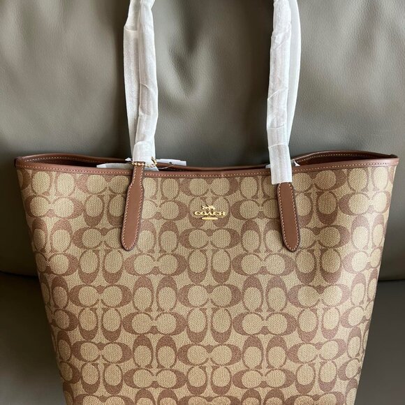 NWT coach city tote Coach Brown Signature Tote Bag - Picture 1 of 9
